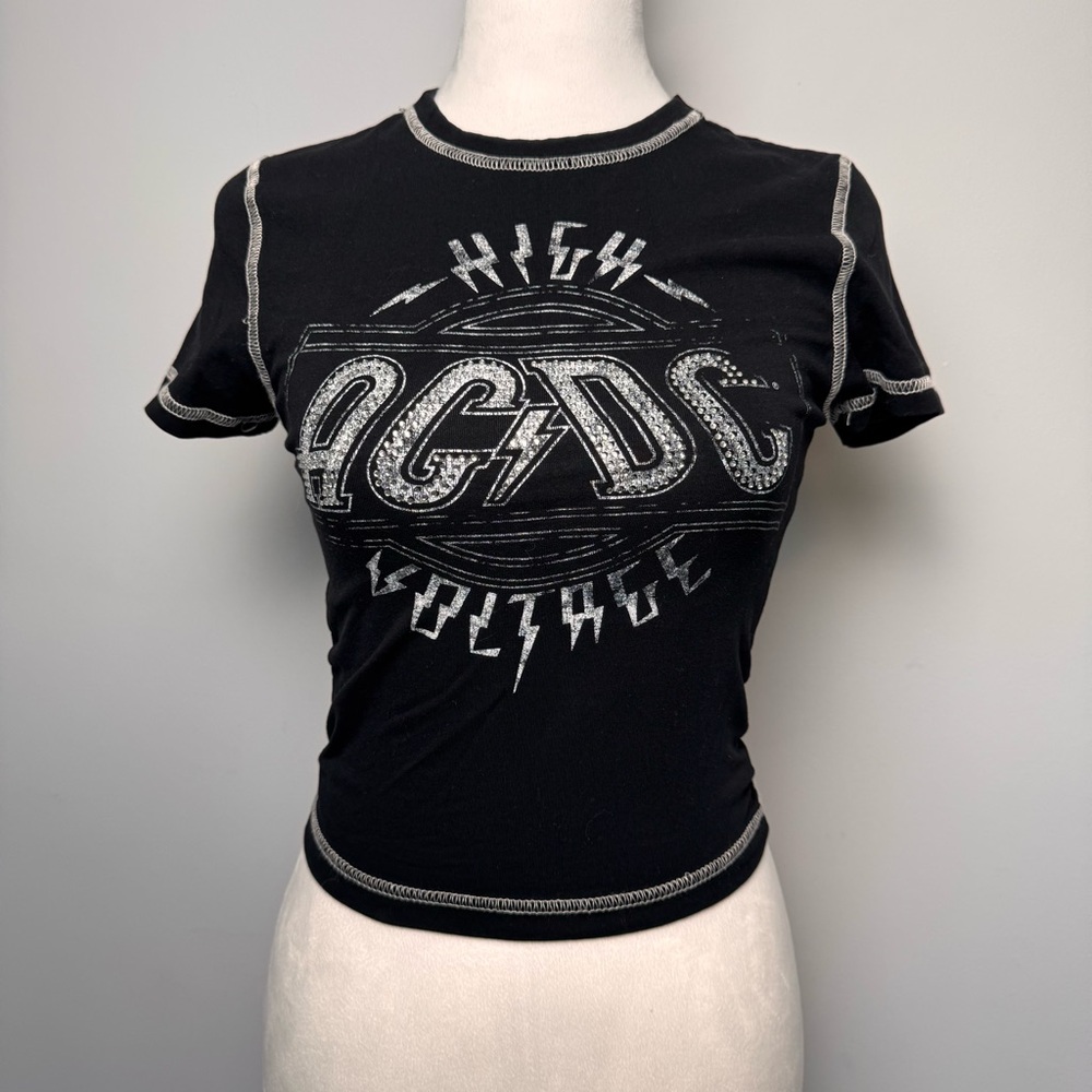 AC/DC Black Graphic Crop Band Tee - Women's Band T-Shirt